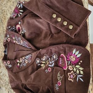 Brown velveteen blazer with embroidery medium Kaktus